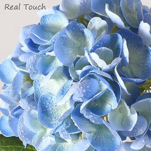 Nubry 3Pcs Blue Hydrangea Artificial Flowers, 22.5In Latex Faux Real Touch Large Hydrangea Flowers with Long Stems & Leaves for Home Office Decor Wedding Party Arrangements(Blue) - color: Blue, size: 3 Pcs