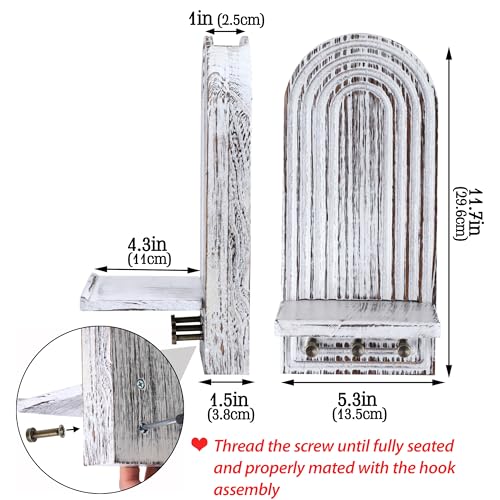 3-in-1 Wooden Wall Organizer - Planter Vase + Candle Sconces + Hooks (No Dried Flower)- Farmhouse Hanging Decor Boho Wall Art for Indoor Plants Artificial Eucalyptus for Living Room Bedroom Washwhite - color: Washwhite