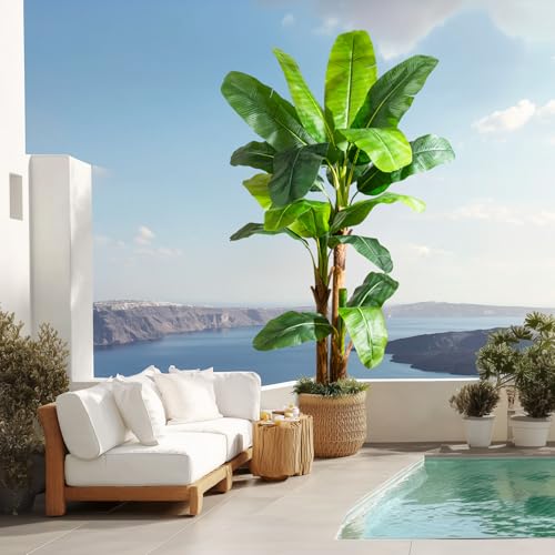 Artificial Banana Tree 7.2ft, Faux Tropical Palm Tree Plant with Realistic Leaves, Low Maintenance Indoor Outdoor Decor for Home Office Porch, in Nursery Pot - size: 7ft 2in