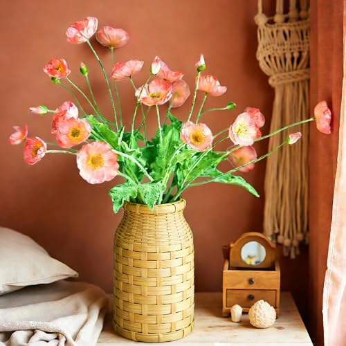 HCTCPALS Artificial Flowers for Outdoors 6 Pcs Poppy Plant Realistic Silk Fake Flowers for UV Resistant Faux Plants Outdoor Indoor Outside Front Porch Hanging Planter Decoration-23.5” Pink - color: Poppy Pink