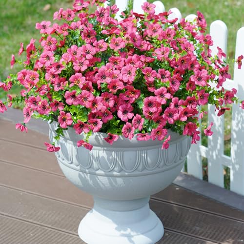 Artificial Fake Plants Flowers for Outdoor Outside Summer Decoration, 12 Bundles Faux Silk Hotpink Daisy UV Resistant Realistic for Porch Patio Home Window Box Yard Garden Planter - color: Hotpink