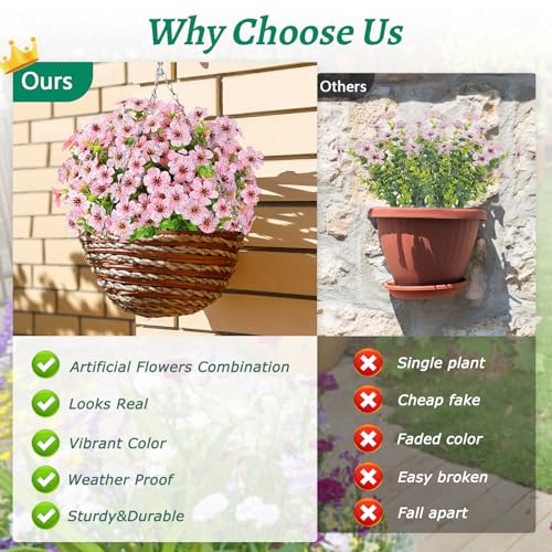 Elyum Artificial Flowers for Outdoors, 18 Bundles Artificial Plants & Flowers Outdoor, UV Resistant Faux Flowers Outdoor Fake Flowers for Outside Porch Window Box Decoration(Pink) - color: Pink, size: 18 Pack