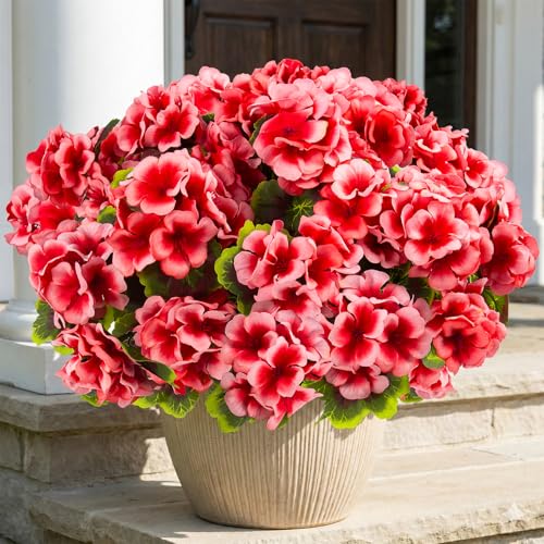 lovemoon 8 Pcs Artificial Geranium Plant Realistic Silk Flowers for Outside UV Resistant Faux Geraniums Flowers for Indoor Outdoor Home Garden Office Decoration (8, Peach) - color: Peach