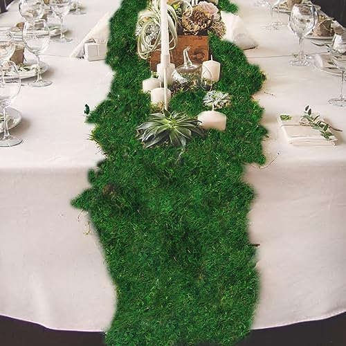 Floral Moss Rug Roll Dried Moss Sheets for Crafts Table Runner Fairy Gardens Wedding Woodland Forest Decor 12" x 112" Preserved Green Moss Mat for Table Forest Decor Carpet Grass Wall 30x285cm - color: 12 X 112 Inch/30 X 285 Cm