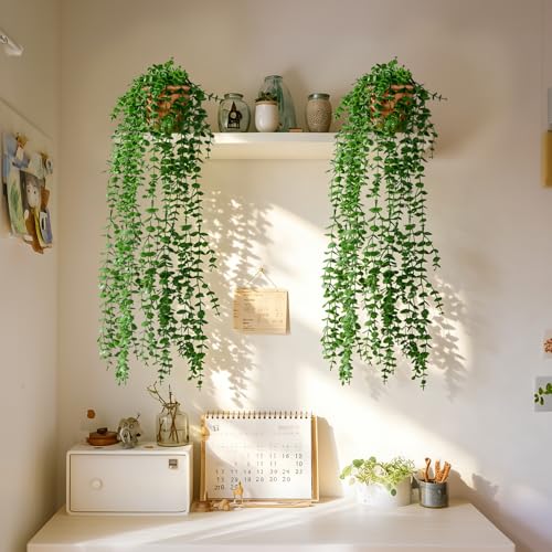 2 Pack Artificial Ivy Plants with Pots, Faux Ivy Vines Hanging Plant Greenery Fake Trailing Ivy Wall Decor for Living Room Home Shelf Bedroom Bathroom Indoor Decor (Green-01) - color: Green-01