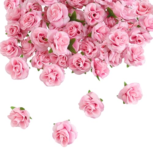 50 Pcs Pink Roses Artificial Flowers 1.7 Inch Mini Rose Flower Head Silk Fake Rose Flowers for Decoration DIY Craft Halloween Home Decor (Pink)