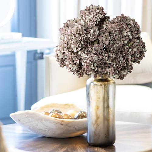 Artificial Flower Fake Silk Hydrangea Heads Bouquet with Stems Bulk for Fall Decoration Table Center Christmas Indoor Outdoor Faux Floral Realistic with Leaves Plants Crafts 8PCS(Brown) - color: Brown