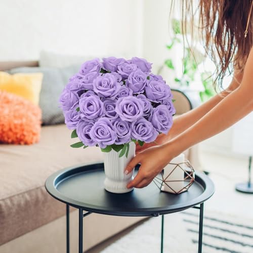72 Pcs Artificial Roses Light Purple Fake Silk Roses Realistic Roses Faux Flower Indoor Wedding Home Decor, Birthday Decorations - color: Light Purple