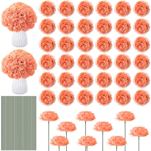 Thiccywoov 200 Pcs Flowers Long Stem Artificial Rose Bulk, 3.2 Inches Silk Rose Head Flowers Faux for Wedding Bridal Bouquet Independence Day Home Floral DIY Centerpieces Party Decoration(Peach) - color: Peach