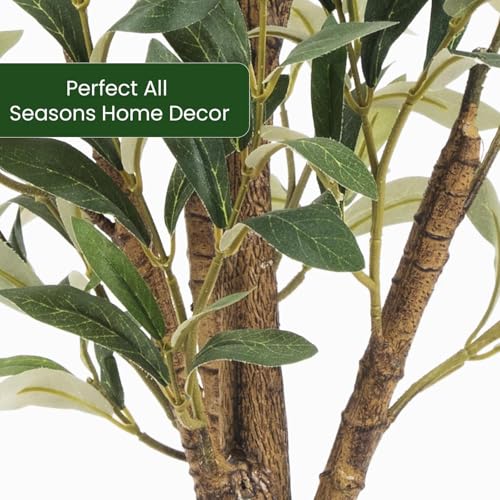 Artificial Fake Olive Tree 5FT Tall 1Pack Faux Silk Olive Tree for Home Living Room Office Decor Faux Artificial Plants Indoor Fake Potted Plants with Fruit & Free Moss - size: 5ft