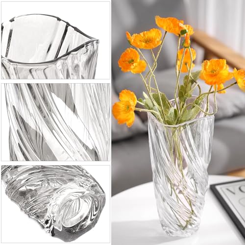 Glass Vase,Elegant Spiral Decorative Centerpiece for Home, Office,Wedding, Stylish Blown Glass Flower Vase, Clear - color: Clear, size: 11.6" Hight