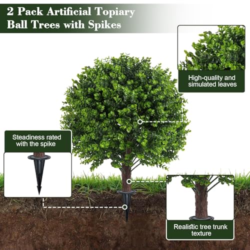 Chillchard Artificial Boxwood Topiary Outdoor Plants with Spike, 2 Pack Faux Bushes UV Resistant Fake Shrubs for Front Porch Décor - color: Boxwood - 2pack - a