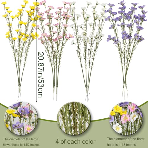 CITYES 16 Pcs Artificial Wildflowers with Stems Bulk Silk Spring Flowers Floral Picks 21inch Fake Forsythia Branches Faux Wildflowers Arrangements for Home Decor Indoor Outdoor Wedding Centerpieces - color: Pink, White, Yellow, Purple