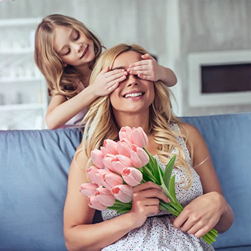 Ouddy Decor 30 Pcs Pink Tulips Artificial Flowers Real Touch PU Faux Flowers Fake Tulips Stems for Spring Summer Bouquet Floral Room Table Party Wedding Easter Mothers Gifts Home Decorations - color: Pink