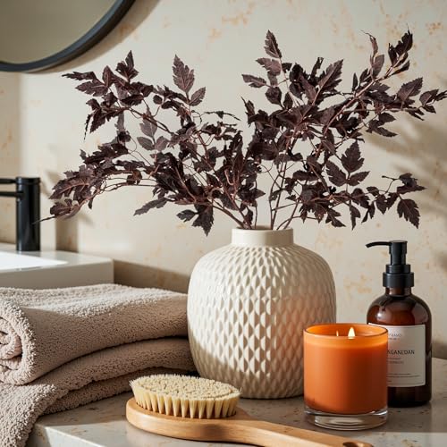 Ttranewsoo Artificial Cimicifuga Plant Leaf Fake Plants 4PCS Fall Stems for Vases 23.6In Fake Leaves Silk Plants for Fall Decorations for Home Dining Table, Wedding, Fireplace Decor No vase - color: 4pcs