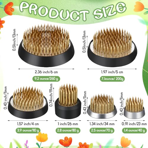 Sliner 6 Pcs Flower Frogs Round 2.4/2/1.6/1.3/1/0.9 Inches Floral Frogs Flower Holder Japanese Ikebana Vase Kenzan Floral Arranger Fixed Tools Arrangement Pin for Home DIY Craft Decoration(Brass) - size: 6 Size