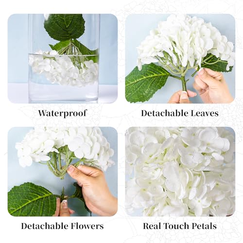 BonBloom's 4 Pcs White Hydrangea Artificial Flowers, 21" Stem Real Touch Latex Faux Hydrangeas Flowers for Tables Centerpieces, Outdoor Party Floral Arrangements Wedding Bouquets Home Decor - color: 4 White, size: 4pcs