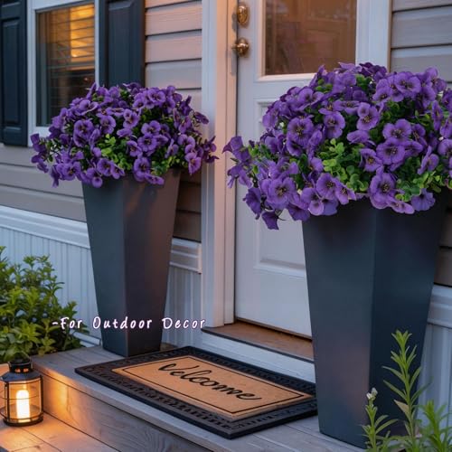 10 Bundles Artificial Orchid Stems, Faux Flowers for Outdoor Planters, Spring Front Porch Decor, UV Resistant Fake Flowers for Wedding, Party, Table Centerpiece Indoor Home Decoration（Purple） - color: Purple-10