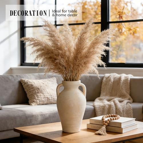 Ceramic Flower Vase with Handles, 11 Inch Farmhouse Rustic Vase, Decorative Pottery Terracotta Tall Vases for Home Decor, Living Room, Centerpiece, Shelf, Mantle Fireplace - color: 11"h-off-white