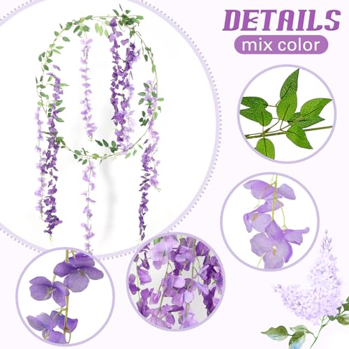 Thiccywoov 4pcs Wisteria Artificial Flowers Garland, 7.2Ft/Piece Wisteria Hanging Flowers Garland for Wedding Arch Decoration Outdoor Ceremony Home Backdrop Garden (Purple,Light Purple) - color: Purple,light Purple