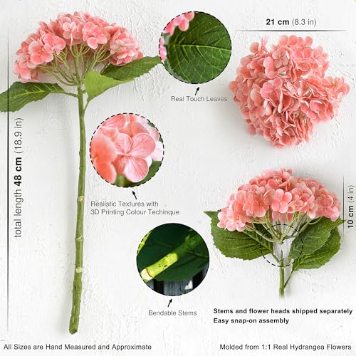 FiveSeasonStuff Blush Pink Apricot Glow Real Touch Hydrangea Flowers – 2 Large Long Stem Artificial Silk Hydrangeas for Floral Arrangements, Home or Wedding Decor – Gift Box Included - color: Blush Pink Apricot Glow (2 Stems)