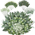 60 PCS 4 Kinds Mixed Artificial Greenery Stems,Baby Breath Flowers Artificial Bulk with Fake Eucalyptus Stems for Wedding Vase Bouquet Home Floral Decor