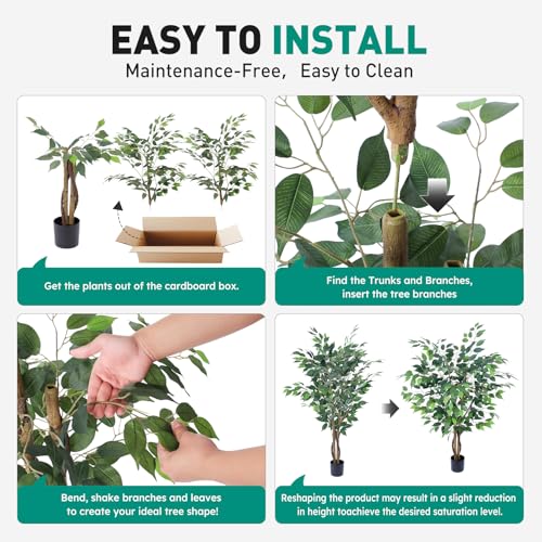 Artificial Ficus Tree 4ft, Artificial Plants Indoor with Realistic Leaves & Trunk, Fake Plants for Home Office Living Room Decor. - style: 4ft