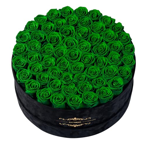 Gifts for Women – NATROSES 60 Preserved Roses in Luxury Black Velvet Box, Preserved Flowers for Delivery Gift for Her, Elegant Rose for Birthday, Mother’s Day, Christmas (Forest Green) - color: Forest Green, size: 60 Roses