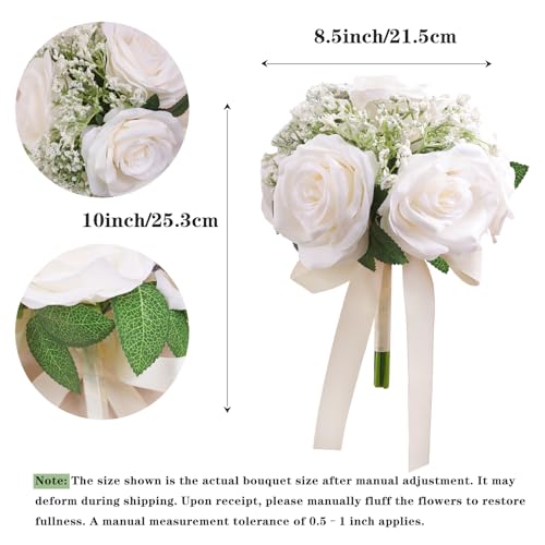 6.5 Inch Bridesmaid Bouquet Set of 6, Ivory Wedding Bouquets for Bridesmaids, Small Bridesmaid Bouquets for Wedding, Artificial Wedding Bouquet Flower, Floral Wedding Centerpieces - color: 6pcs Milk White Bouquets