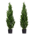 Two 4 Foot Outdoor Artificial Cedar Topiary Trees Uv Rated Potted Plants - color: Green