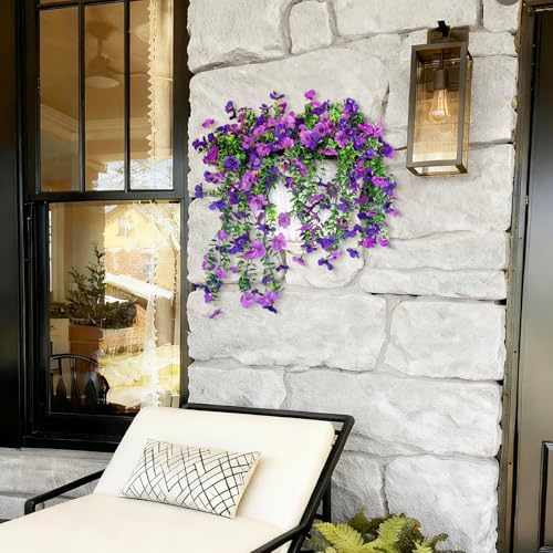 Artificial Fake Flowers Plants for Outdoor Spring Summer Decoration, 2 PCS Faux Silk Daisy Flowers No Fade UV Resistant Realistic for Outside Home Planter Porch Patio Balcony Yard Decor (Purple) - color: Double Purple