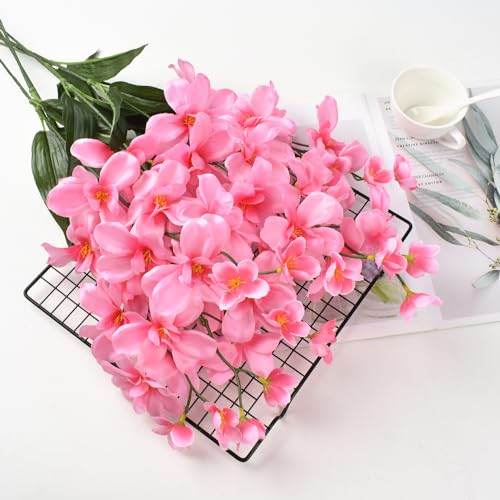 26.7'' Artificial Orchid Stems, 12Pcs Pink Silk Turquoise Orchids Flowers for Wedding Bridal Bouquet Boutonniere Wreath Table Centerpiece Outdoor Decor - color: Pink
