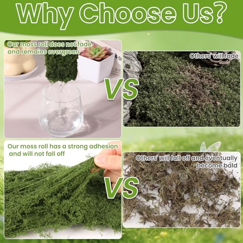 Fake Moss Roll Table Runner, Artificial Moss Sheet 4’’Wx47’’L, Dark Green and Light Green Moss Mat for Table, Wedding, Christmas, Garden, Craft, Home Décor
