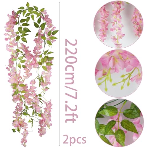 CISDUEO 2 Pcs Wisteria Hanging Flowers Wisteria Flowers Vine Garland Wedding Arch Decoration Pink Artificial Wisteria Vines Hanging Flower Vines Silk for Party Garden Home Table Backdrop 6 Feet - color: Pink