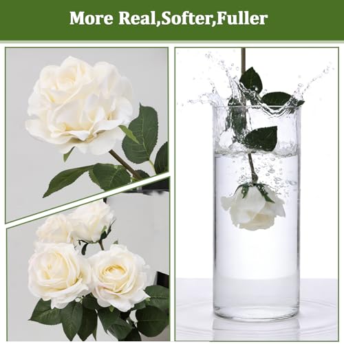 Artificial Rose Flowers, 4Pcs Real Touch Long Stem Faux Roses, Lifelike Latex Roses for Wedding Bouquet, Table Centerpiece, Home Decor, DIY Floral Arrangement, White - color: White