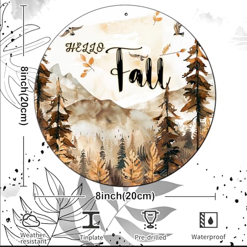 Vintage Fall Hello Round Metal Sign Fall Scenery Thanksgiving Day Sign Farmhouse Rustic Wreath Wall Decoration for Indoor Outdoor Home Porch Window Decor 8 Inch - color: Thanksgiving 5, size: 8 inches