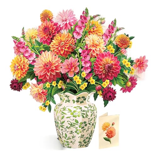 Freshcut Paper Grande Dahlia Sunrise 20.5 Inch Life-Sized 3D Pop Up Cards – Greeting Card, Birthday, Mothers Day, Thank You, Gifts for Mom and Her – Includes Notecard and Envelope - color: Dahlia Sunrise, size: Grande