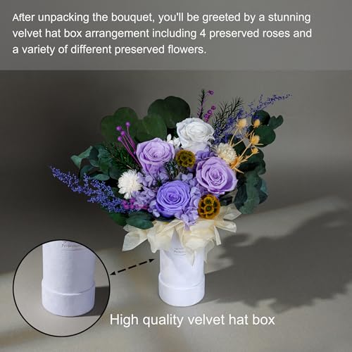 Perfectione Roses 4 Roses Mixed Bouquet for Mother's Day, Flowers for Delivery, Preserved Flowers Birthday Gift for Women Mom Wife Grandma Her, Light Purple - color: Light Purple 4 Roses