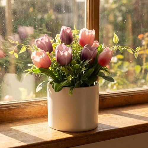 10 Real Touch Lilies, Lifelike Artificial Flowers for Wedding Decor, Home Garden Accents, and Elegant Easter Centerpieces - color: Purple Pink, size: porcelain