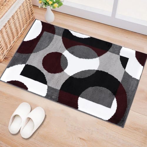 Rugshop Modern Circles Carpet Easy Maintenance for Home Office,Living Room,Bedroom,Kitchen Soft Area Rug 2' x 3' Burgundy - size: 2' x 3' (Rectangular)