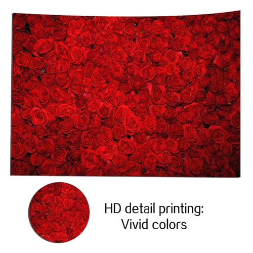 7X5FT Red Rose Floral Polyester Photo Backdrop for Valentine's Day Wedding Bridal Shower Party Decorations Banner Fabric Booth Video Shooting Supplies - size: 210x150cm