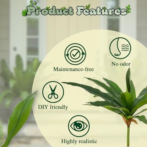 ucky 19.5" Artificial Dracaena Leaves Branches (20 Leaves, Dark Green), All-Season Lifelike Fake Plant Bushes for Yard Garden Decor - color: 2pcs Dark Green, size: 20 Leaves