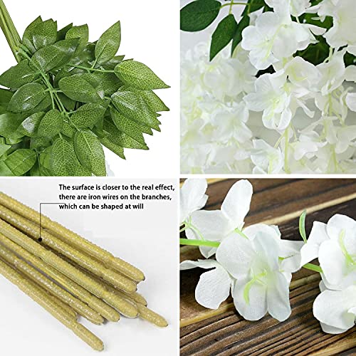 WEISPARK Fake Hanging Flowers - 24 Pieces 3.75 Feet/Piece Artificial Wisteria Vine Ratta Hanging Garland Silk Flowers for Home Party Wedding Decor (White-24pcs) - color: 24pcs-white