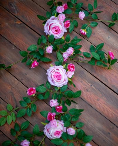 6FT Bendable Flower Garland, Artificial Rose Vine Hanging Floral Garland Decoration for Weding Home Room Wall Decor (Pink, 1pcs) - color: Pink, size: 1pcs