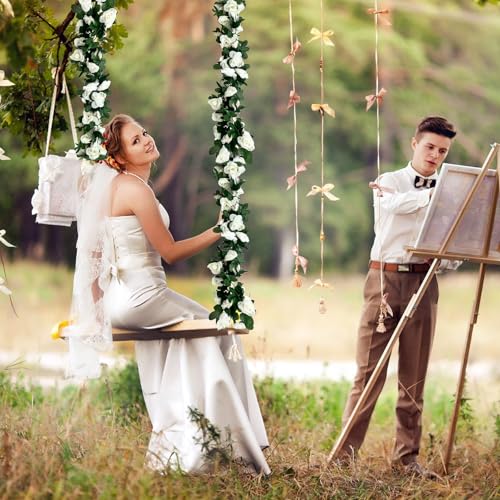 8Pcs 63Ft White Rose Garland, Fake Flower Vines, Artificial Vine Flowers, Rose Hanging Garland for Party Wedding, Garden, Room Table, Christmas, Backdrop Wall Arch Decor - color: White, size: 8Pcs-63Ft