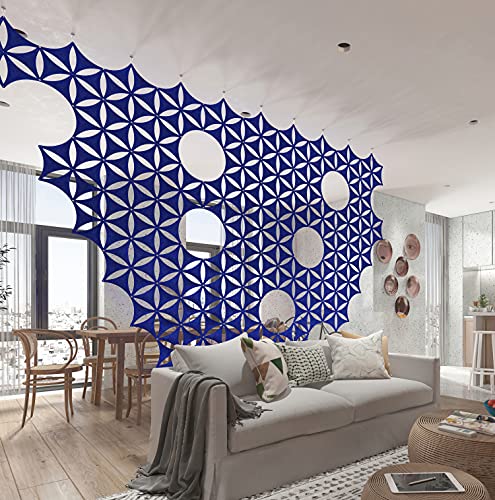 Felt Fiber Surface High Density Polyester Fiber Board 3D Flower Venus 14"x12" Hanging Room Divider Panel Cut Room Partition Home Decoratio(12 Pcs) (Dark Blue) - color: Dark Blue