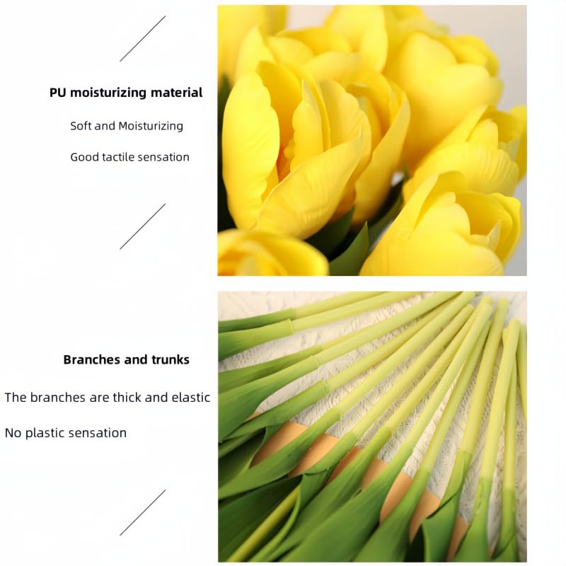Artificial Flowers Tulips Fake Flowers Real Touch Latex Tulips Faux Flowers Bouquet for Wedding Party Arrangements Home Decor and Baby Shower Centerpieces (10, Yellow) - color: Yellow