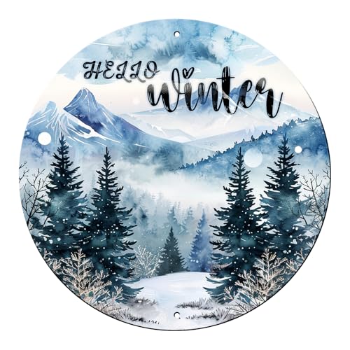 Vintage Winter Hello Round Metal Sign Winter Scenery Christmas Sign Farmhouse Rustic Wreath Wall Decoration for Indoor Outdoor Home Porch Window Decor 12 Inch - color: Thanksgiving 14, size: 12 inches