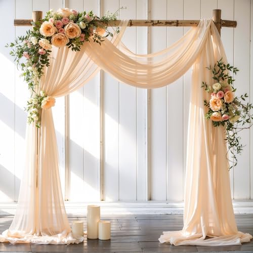 Wedding Arch Draping Fabric, 1 Panel 18FT Champagne Sheer Backdrop Curtain Chiffon Fabric Drapery Voile Scarf Draping Panels for Wedding Archway Ceremony Curtain Valance Party Decoration - color: Champagne Drapes Curtain, size: (1 Panel )6 Yards/18ft