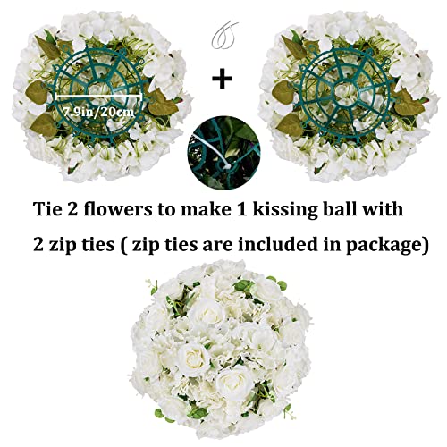 BLOSMON Fake Flower Balls Centerpieces: 2 Pcs 15.7" Large White Rose Hydrangea Artificial Flowers Arrangement for Wedding Table - Faux Silk Floral for Party Home Reception Decoration - color: White, size: Diam 15.7" - 2 Pcs